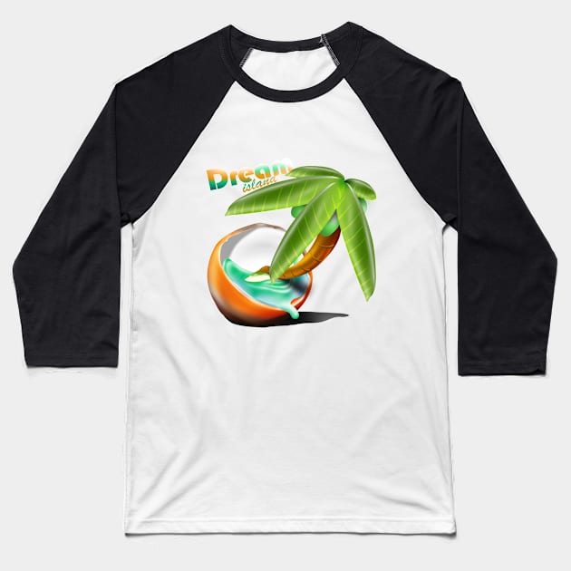 Tropical dream island with coco tree Baseball T-Shirt by AdishPr